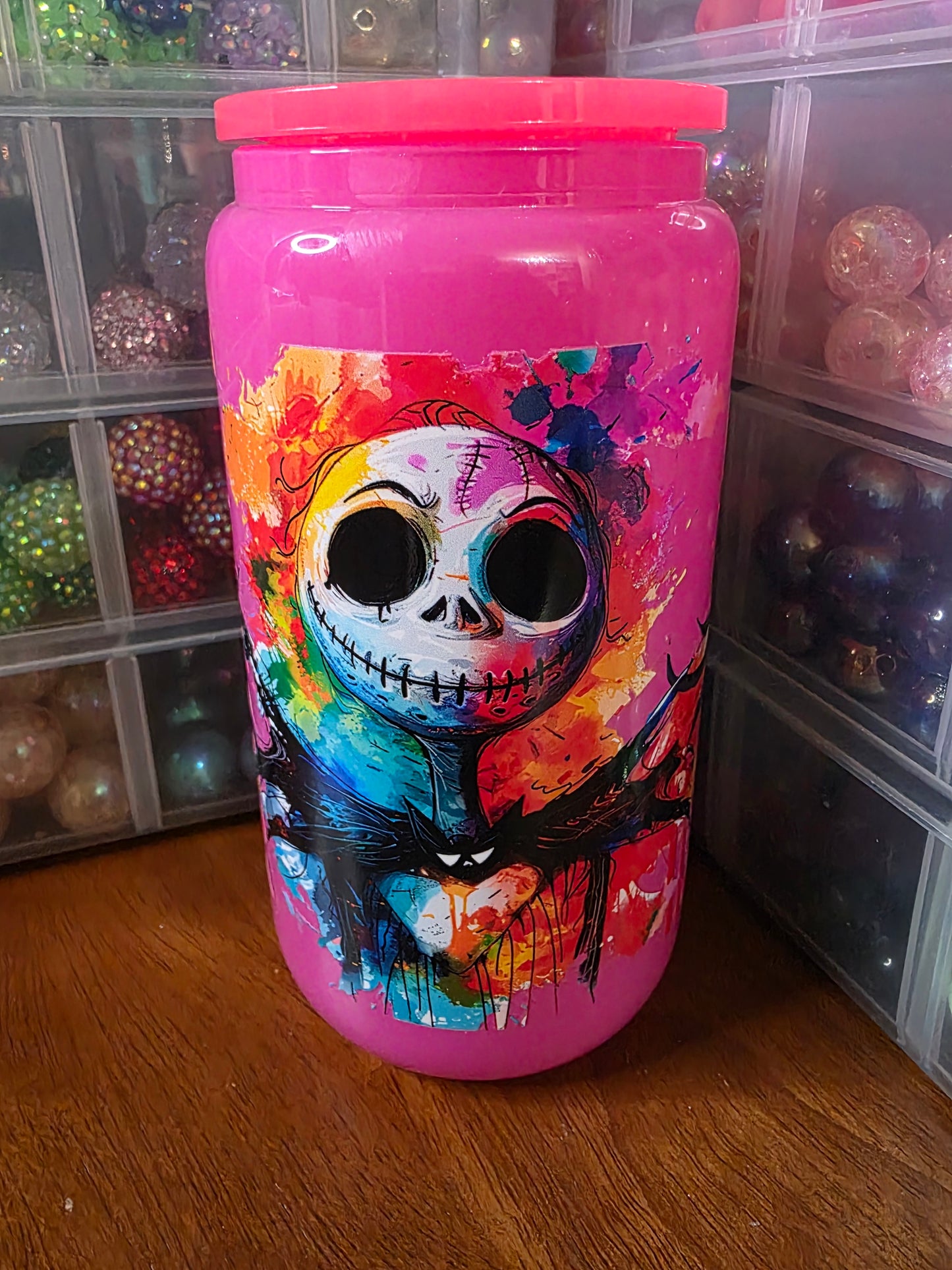 Watercolor Nightmare Before Christmas - 16oz Glass Cup