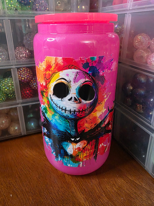 Watercolor Nightmare Before Christmas - 16oz Glass Cup