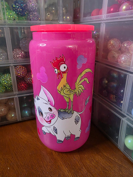 Pua and Hei Hei - 16oz Glass Cup