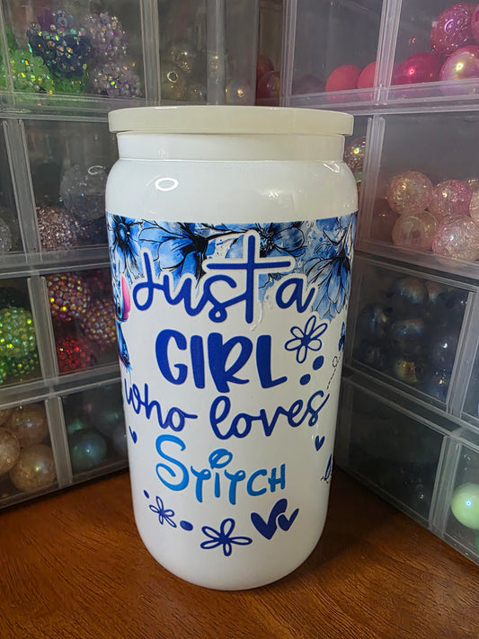 Just a Girl Who Loves Stitch - 16oz Glass Cup