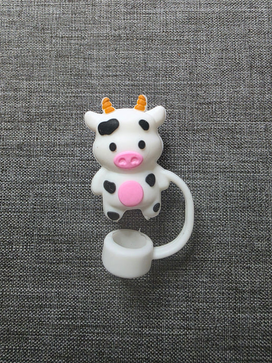 Black and White Cow Straw Topper